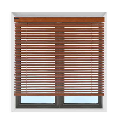 faux wood blinds installed in the frame