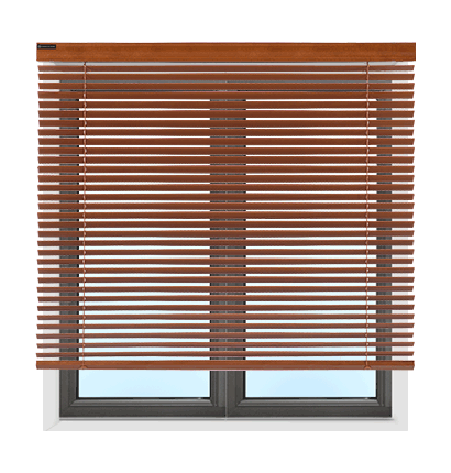 faux wood blinds installed outside the frame