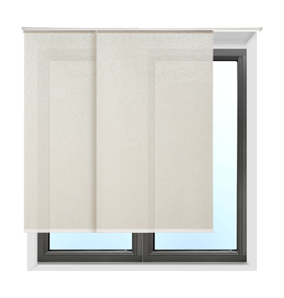 panel track blinds installed outside the window frame