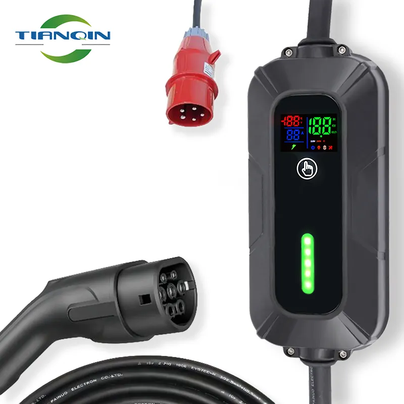 22kw portable ev charger 32A EVSE type 2 ev battery charger 3 phase mobile ev charge with 5 meters charging cable