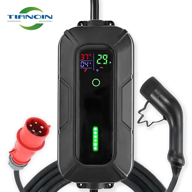 22kw portable ev charger 32A EVSE type 2 ev battery charger 3 phase mobile ev charge with 5 meters charging cable