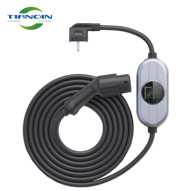 Type 2 portable ev charger with control box 10--32A current adjustable home Ev charger