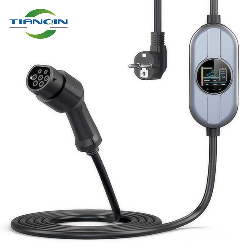 Type 2 portable ev charger with control box 10--32A current adjustable home Ev charger