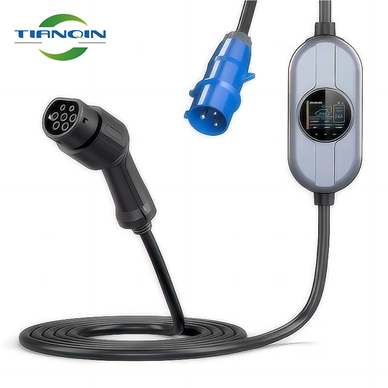 Type 2 portable ev charger with control box 10--32A current adjustable home Ev charger