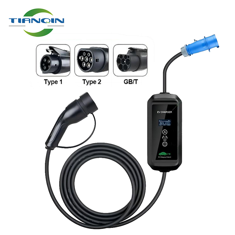 New energy 16A 32A 1P 3P Type 1 Type 2 GBT Charging cable Plug adapter socket Portable electric vehicle charger