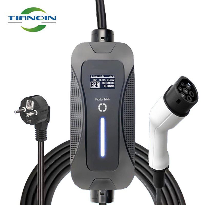 10-32A Current Adjustable 7.4kw وطن Portable Ev شاحن Type 2 Iec 62196 Electric Car Evse شاحن