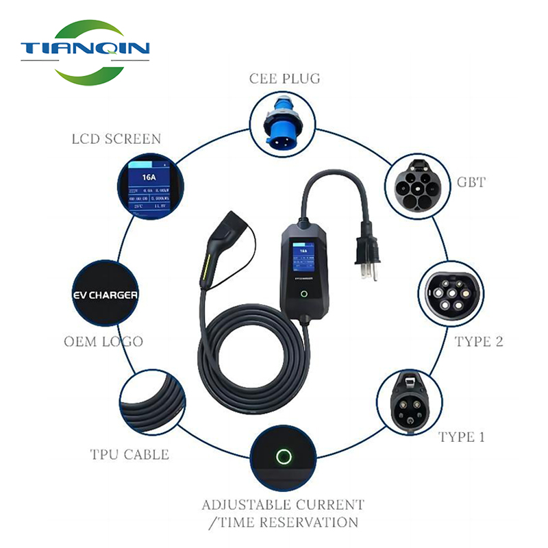 New energy 11kW 16A Charging Box GBT Type1 Type 2 Portable EV Ladegerät for Electric Vehicle