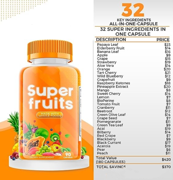 Super Fruit and Vegetable Supplements – Organic Whole Superfood Vitamins & Minerals – 90 Veggie and 90 Fruit Capsules for Women, Men, and Kids.