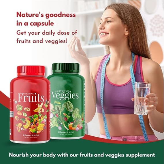 Fruits and Veggies Supplement - Whole Produce Fruit and Vegetable Supplement Dietary Superfood Vitamins for Men, Women - Fruit and Veggie Supplements .