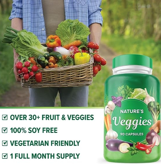 Suplemento de Frutas y Verduras - 90 Cápsulas de Frutas y 90 Vegetales -Superalimento 100% Natural Integral - Lleno de Vitaminas y Minerales.