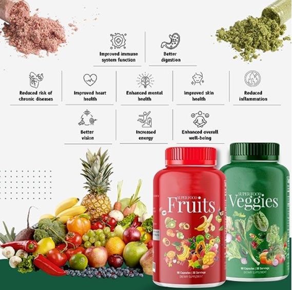 Fruits and Veggies Supplement - Whole Produce Fruit and Vegetable Supplement Dietary Superfood Vitamins for Men, Women - Fruit and Veggie Supplements .