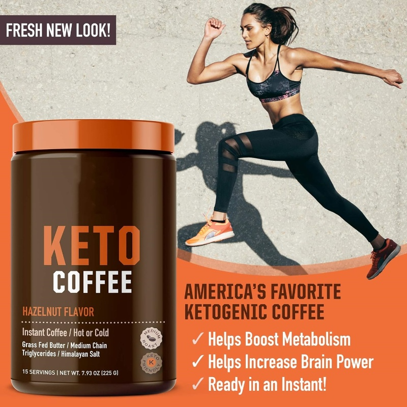 Instant Keto Koffie Mix, Ondersteunt Energie, Ondersteuning van de Stofwisseling, Grasgevoerde Boter, MCT's & Himalayazout, 15 porties, Hazelnoot Fla