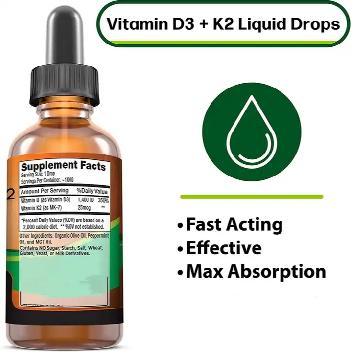 Vitamin D3 + K2 (MK-7) Liquid Drops