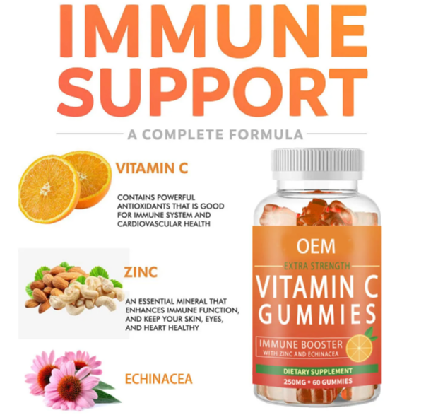 Ready to ship OEM Private Label Vitamin C gummy VC collagen Promote Digestion&Bright skin tone&Health care food candy