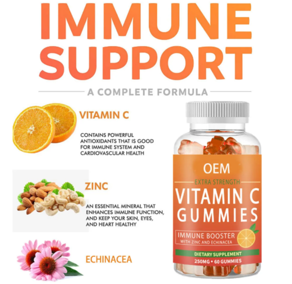 Listo para enviar OEM Etiqueta privada Gominola de vitamina C VC colágeno Promover la digestión y el tono de piel brillante y los dulces alimenticios para el cuidado de la salud