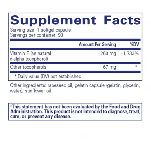 Vitamina E | Suplemento antioxidante para apoyar la respiración celular y la salud cardiovascular* | 90 cápsulas de gelatina blanda