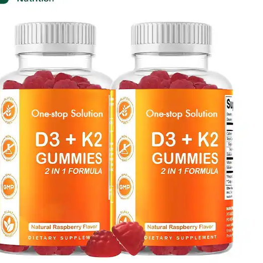 Vente Chaude OEM Vitamine D3 K2 Gummies Vitamine D3 5000 UI par portion Os Dents Muscle Immunitaire Santé Soutien