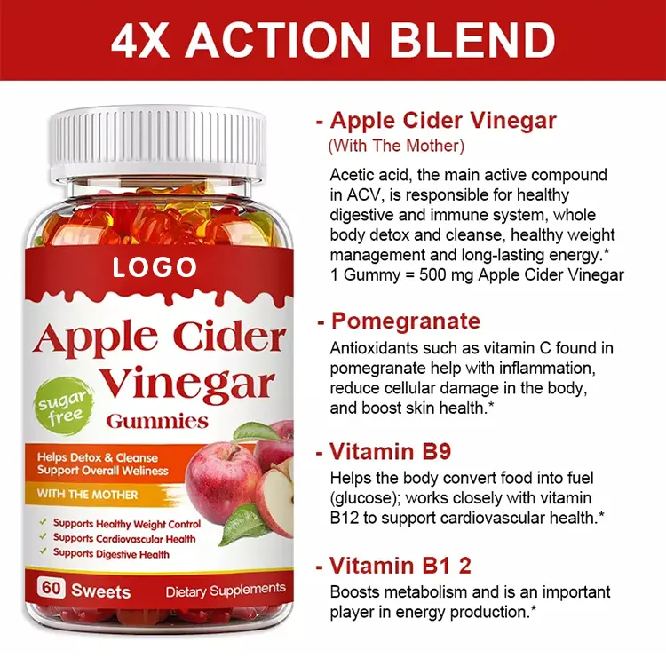 Hot Sale OEM Slimming Apple Gummies Weight Loss Products Cider Vinegar Keto Bear Gummies Vegan Apple Cider Vinegar