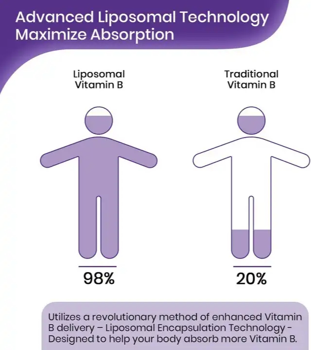 Liposomale vitamine B-complex vloeibare sublinguale B-complex vitaminen supplement voor vrouwen mannen verbeterde absorptie