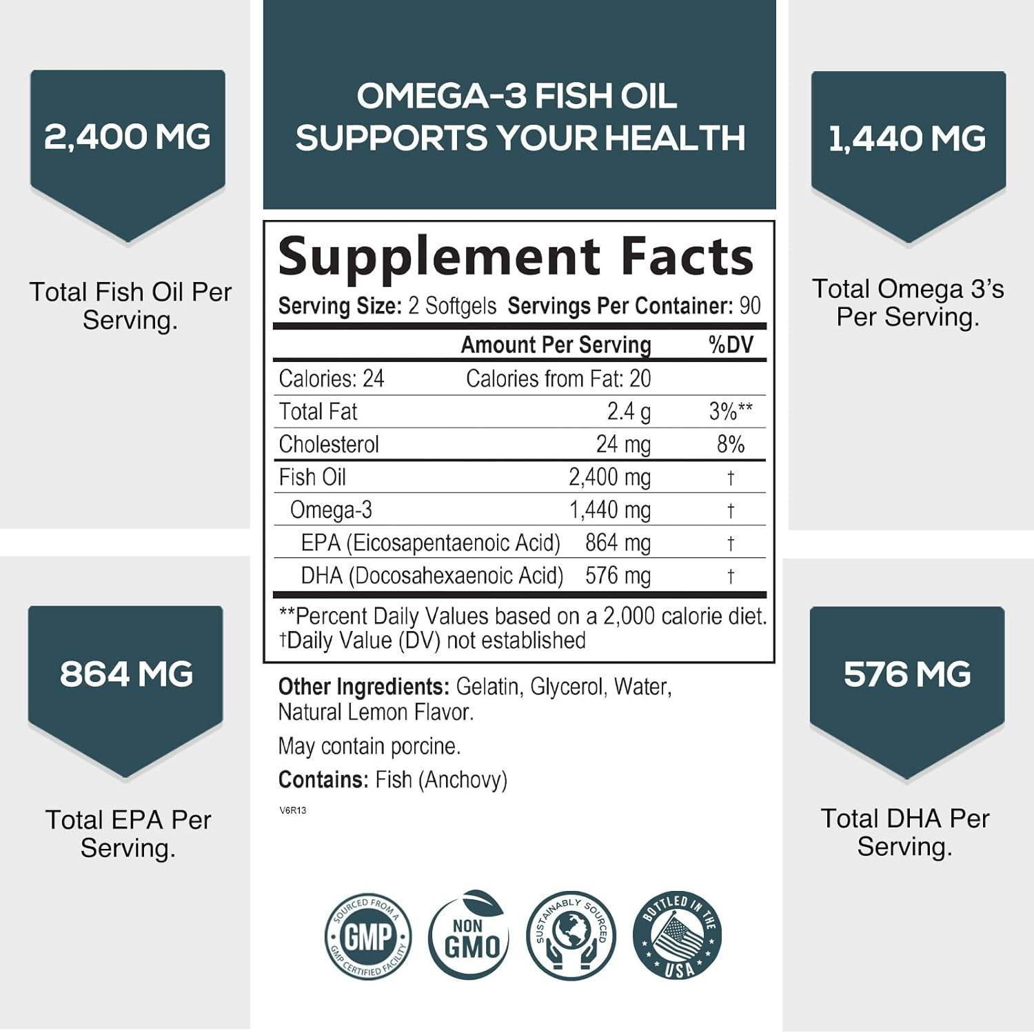 Gélules d’huile de poisson oméga-3 triple force soutient le supplément de santé du cerveau et du cœur