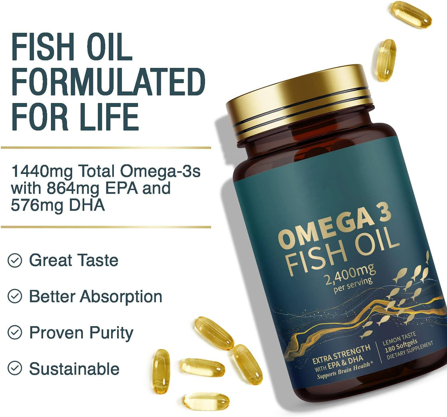 Omega-3 Olio Di Pesce Softgels Tripla Forza Supporta Cervello E Cuore Salute Supplemento