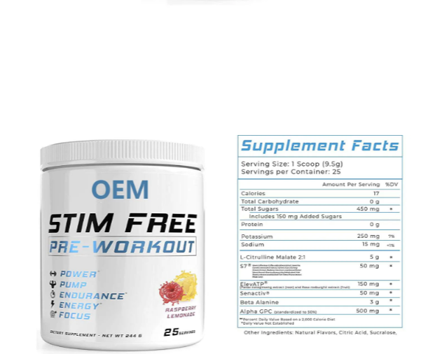 OEM Private powder Stim free pre workout powder pumps,Focus,Stamina,muscle energy supplement