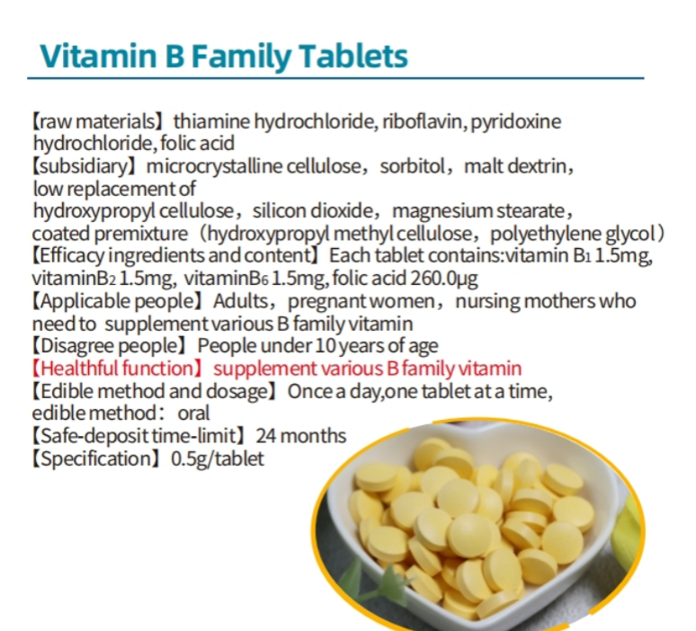 OEM Vitamin B Family Tablets supplement various family Vitamin B