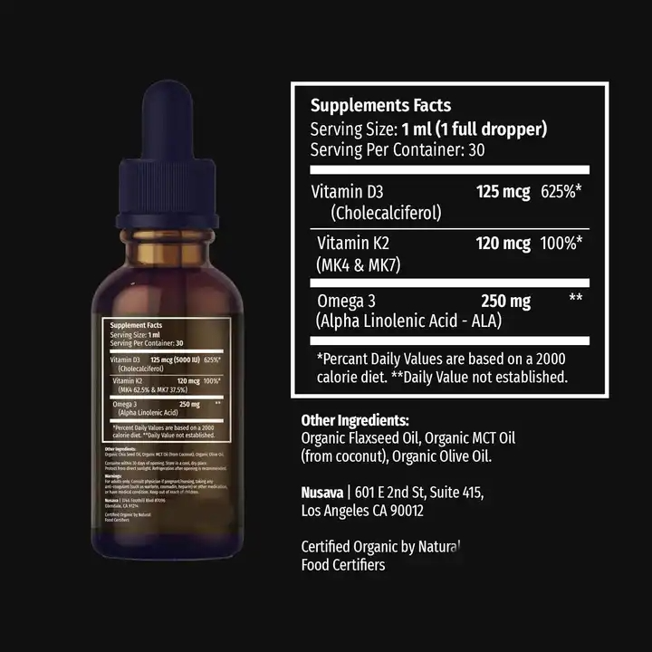 Liquid Vitamin D3 with K2 (MK-7) Drops