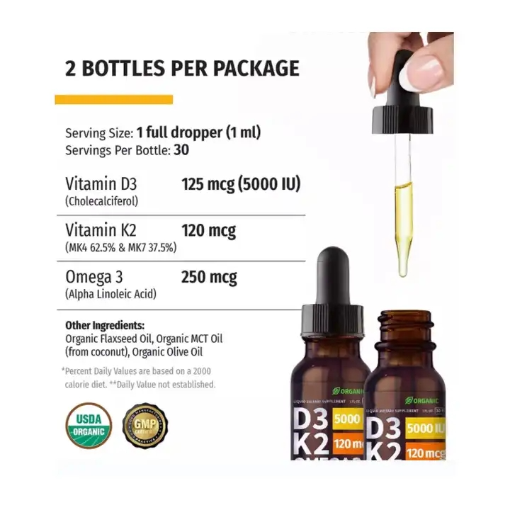 Liquid Vitamin D3 with K2 (MK-7) Drops