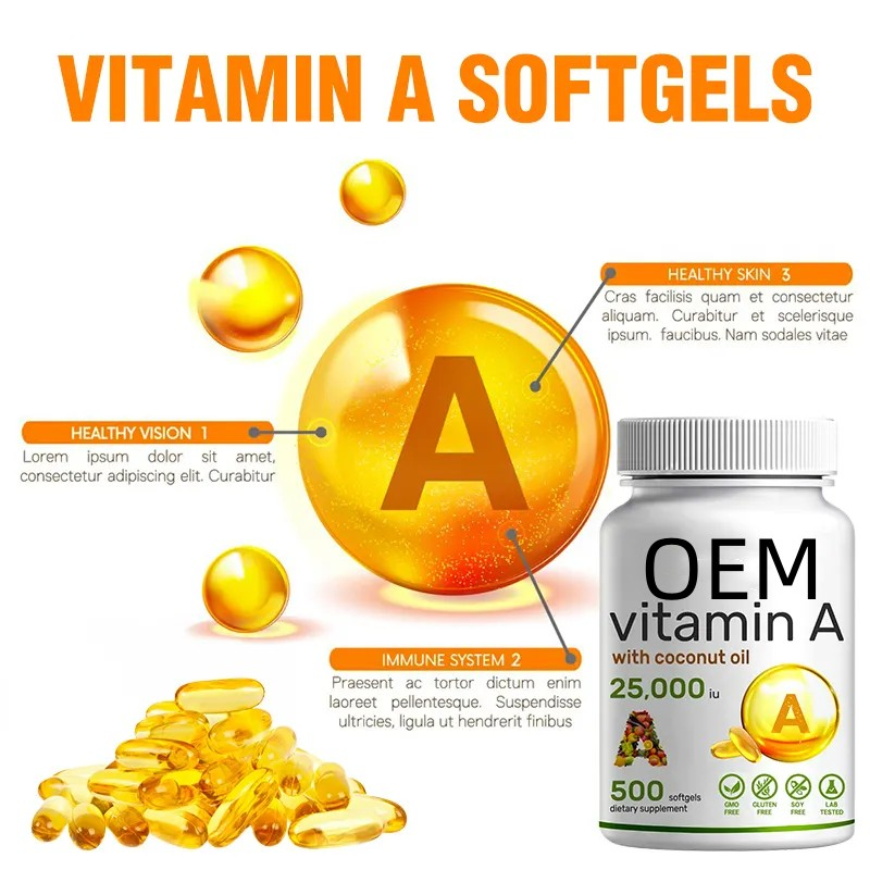 Hot Selling OEM Customized High Quality Vitamin A Eye Vision Immune Supplements Skin Health Products Vitamin A Softgels