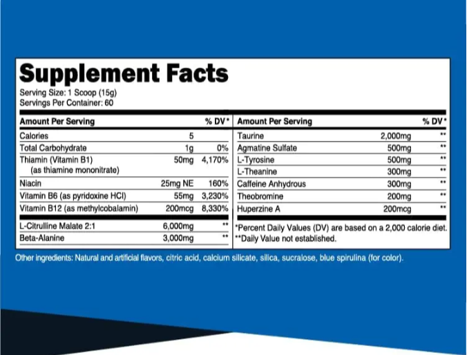 OEM Private Label Pre workout powder complex blue raspberry flavor Glugen-free NON-GMO energy supplement