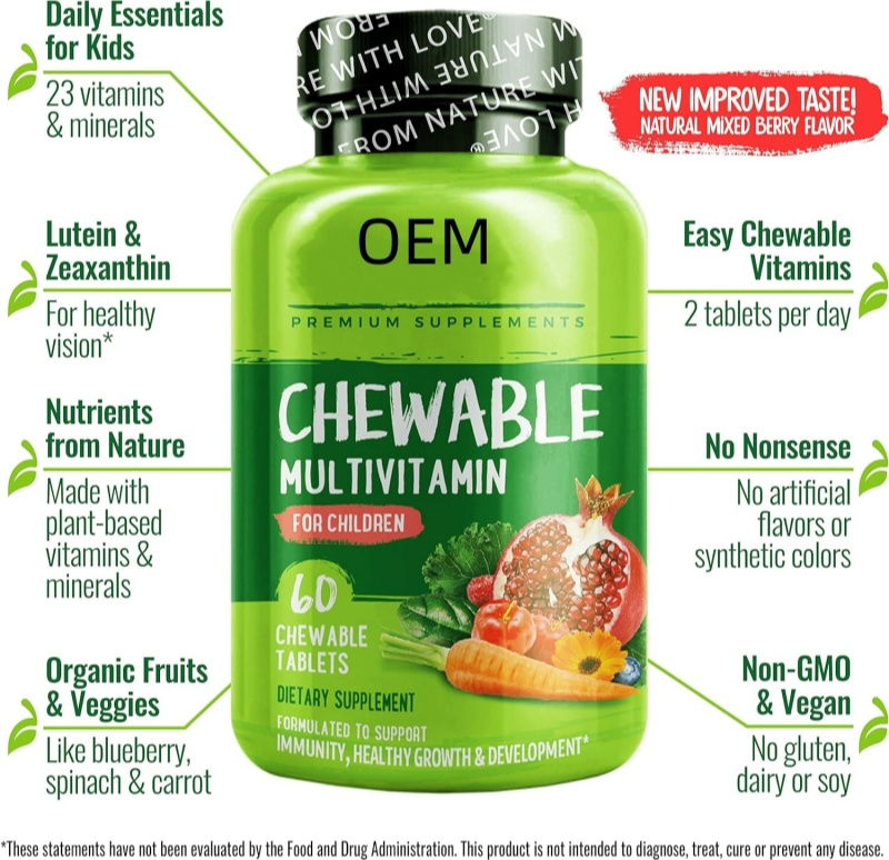 Chewable Vitamin for Kids Multivitamin with Whole Food Organic Fruit Blend - 60 Tablets for Children