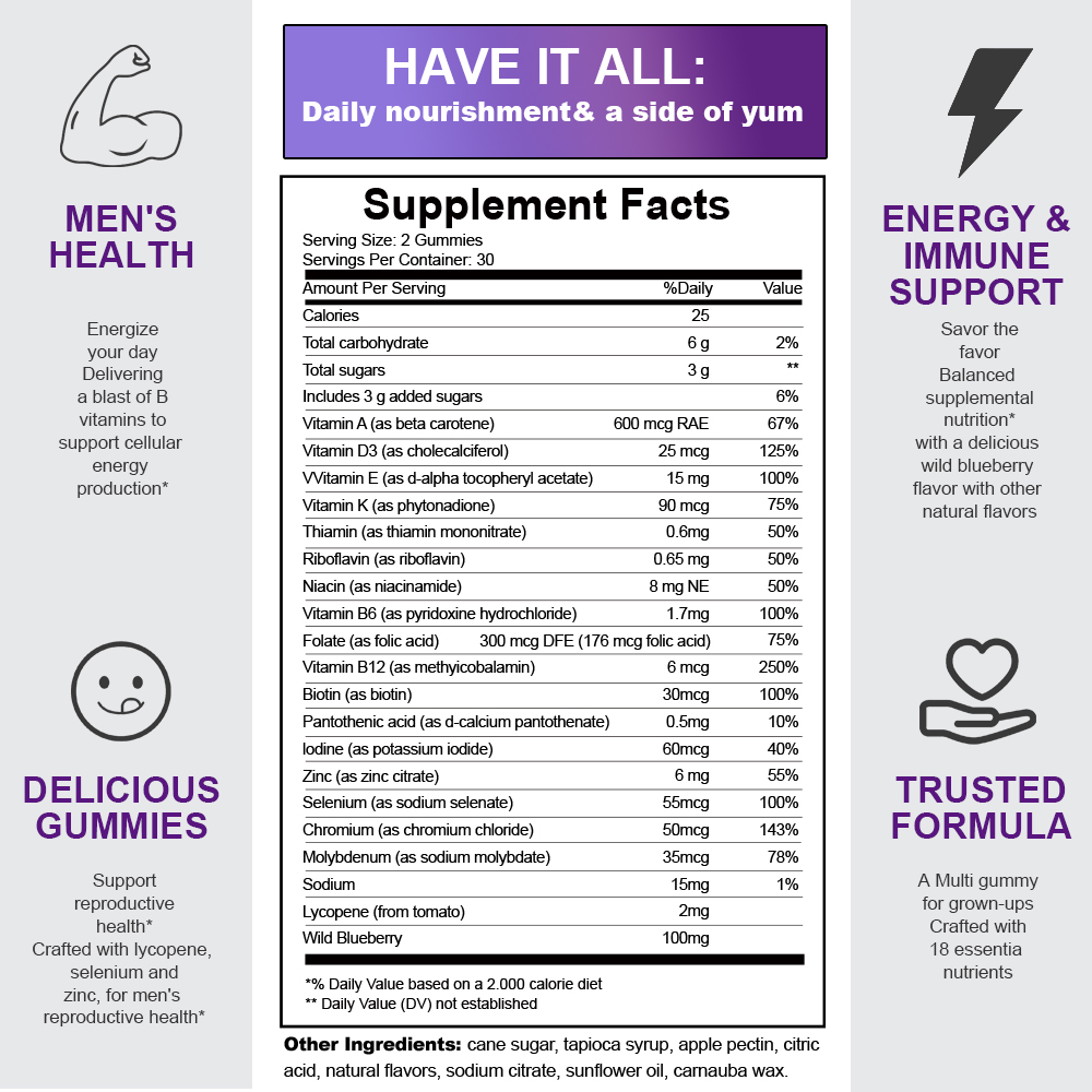 Multivitamin Gummies for Immune Support Supplement with Probiotics Boosters for Adults & Teens  Chewable