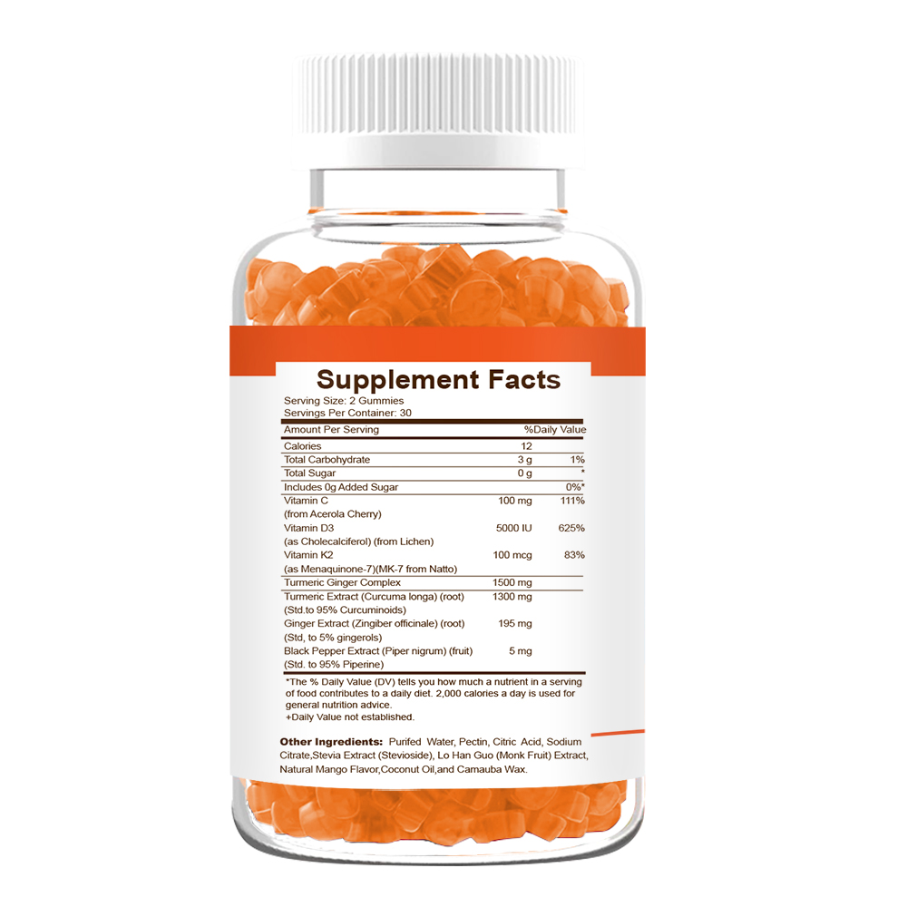 Wholesale Food Supplements Curcumin Turmeric Ginger with D3 k2 Gummies