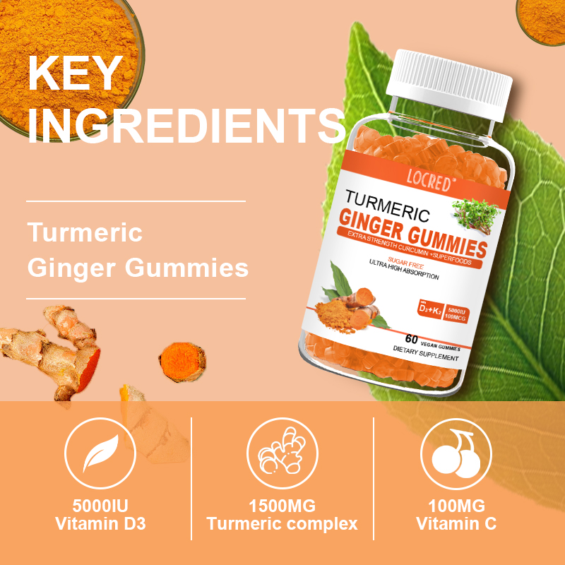 Wholesale Food Supplements Curcumin Turmeric Ginger with D3 k2 Gummies