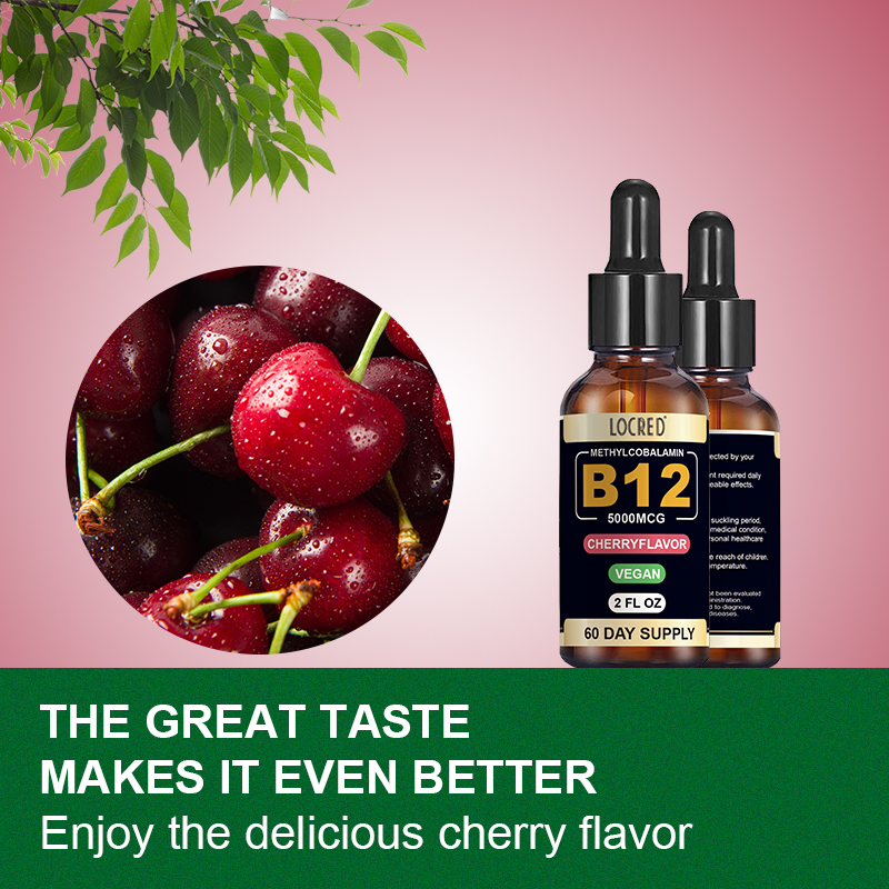 Hot sale cherry flavor Vitamin B12 Drop for brain health boost mood memory reduce stress brain fog fight fatigue support