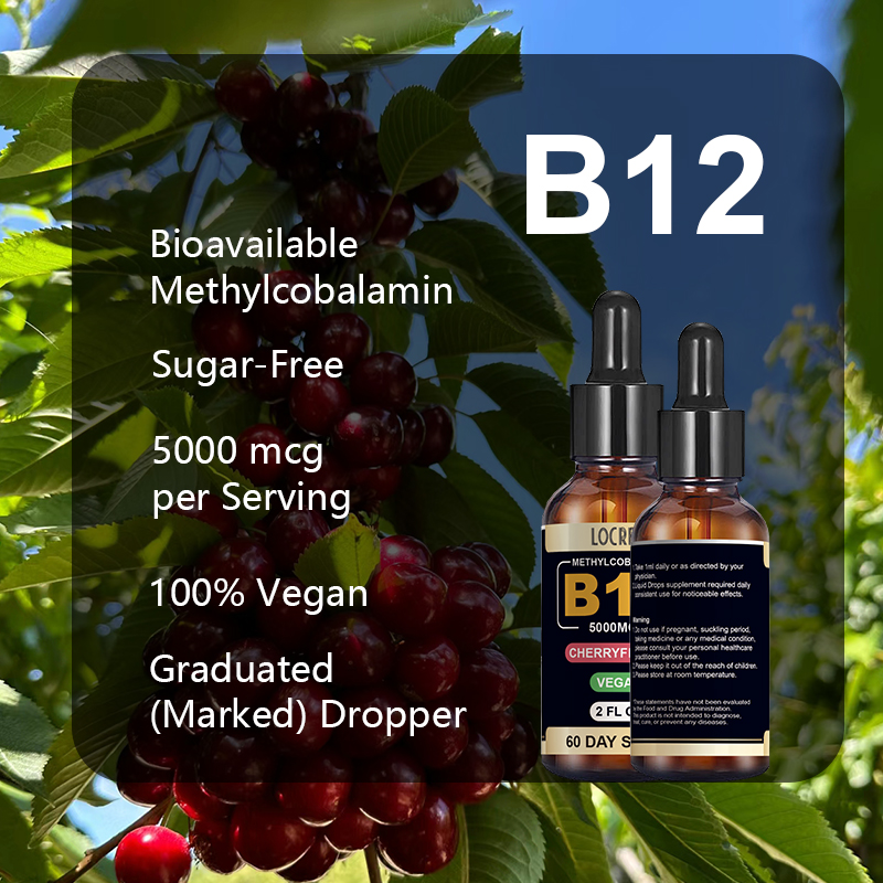 Hot sale cherry flavor Vitamin B12 Drop for brain health boost mood memory reduce stress brain fog fight fatigue support