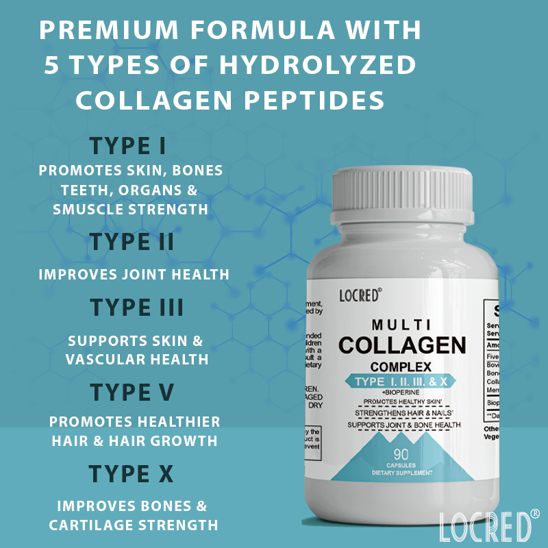 Hot Sale Collagen  Capsule Peptides Types I, II, III, V & X with bioperine