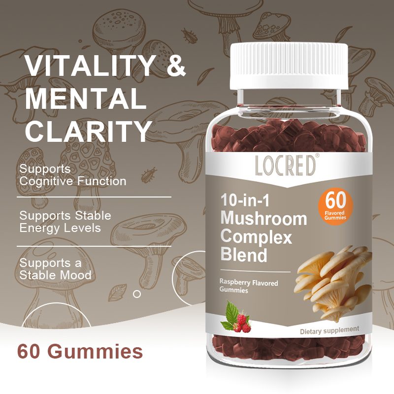 10-in-1 mushroom complex blend gummy Raspberry Flavored