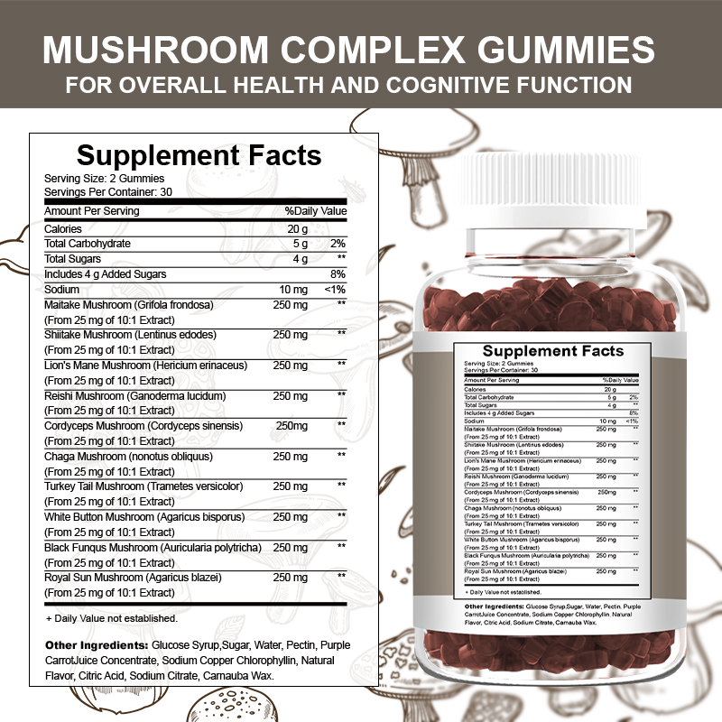 10-in-1 mushroom complex blend gummy Raspberry Flavored