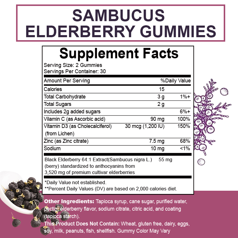 Immune System Support Gummies Sambucus Black Elderberry Gummies