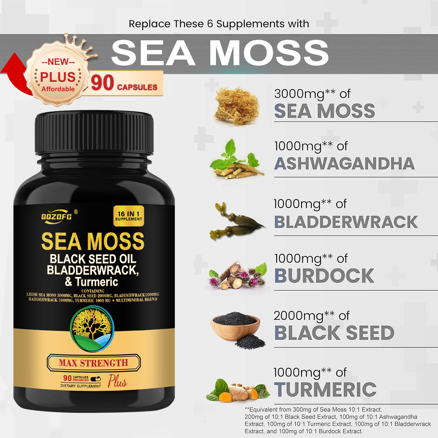 Sea Moss capsules Sea Moss 3000mg Black Seed Oil 2000mg Ashwagandha 1000mg 16 in one capsules