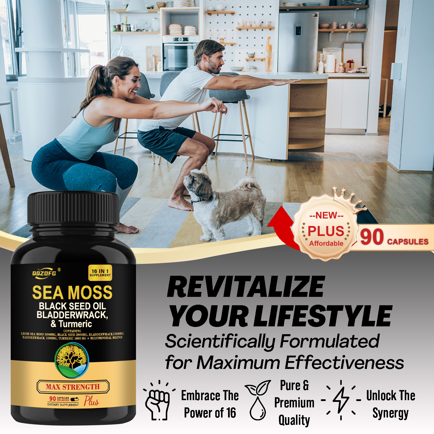 Sea Moss capsules Sea Moss 3000mg Black Seed Oil 2000mg Ashwagandha 1000mg 16 in one capsules