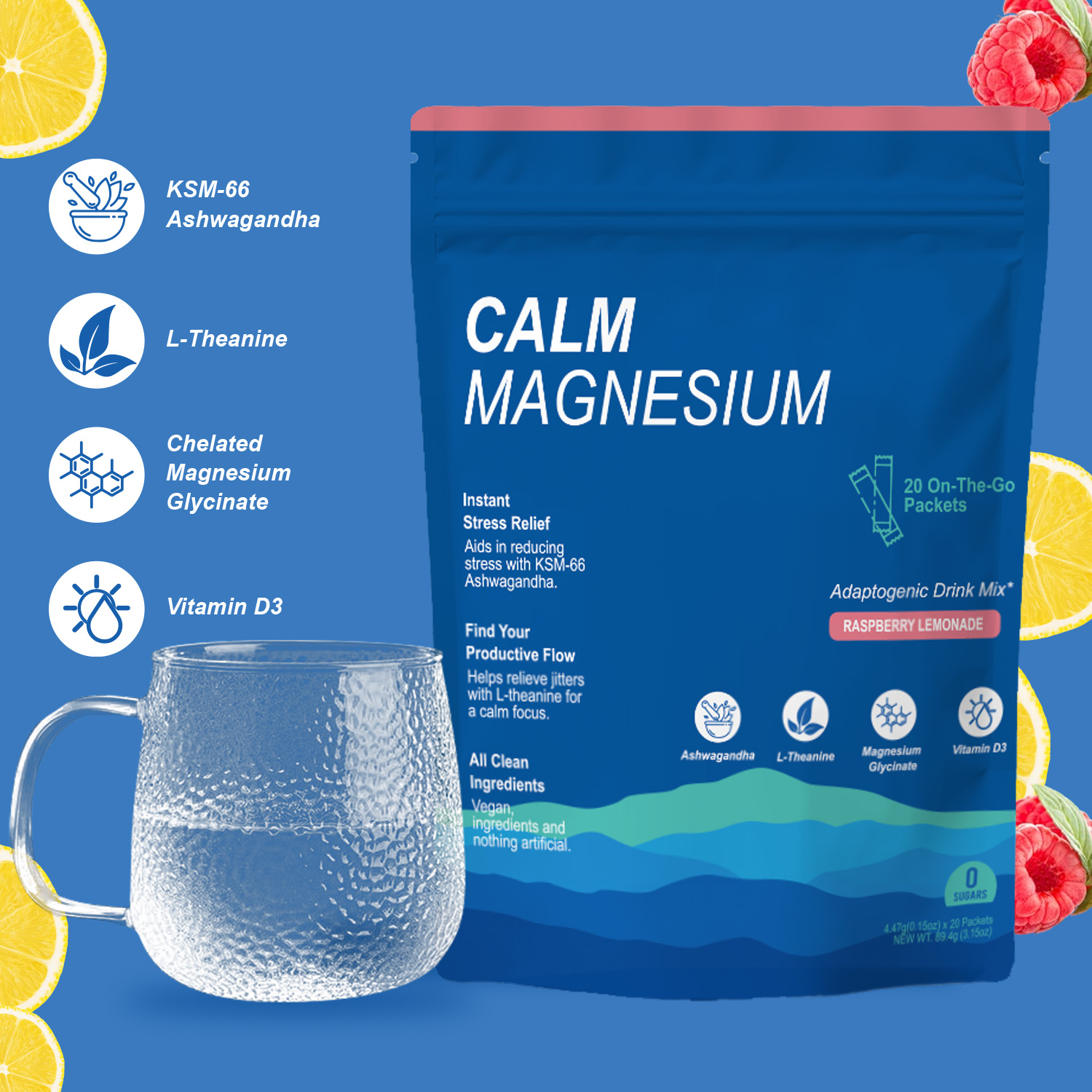 Adaptogenic Drink Mix for Calm, Stress Relief  Magnesium electrolyte Powder