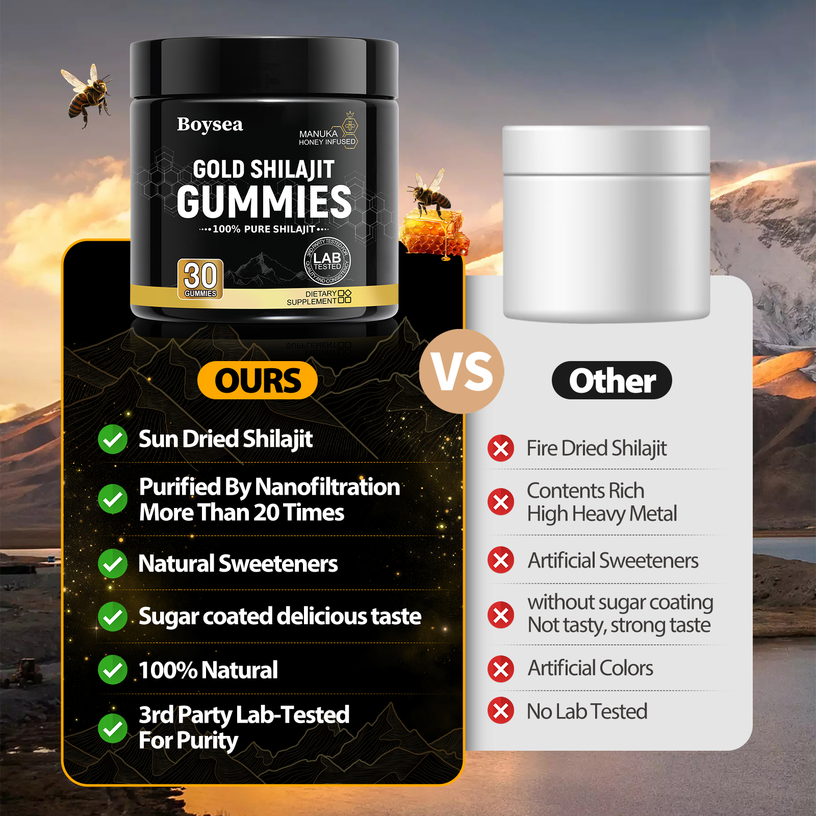 Gold Shilajit Gummies Energy Boost 100% Pure Shilajit Dietary Supplement 30 gummies