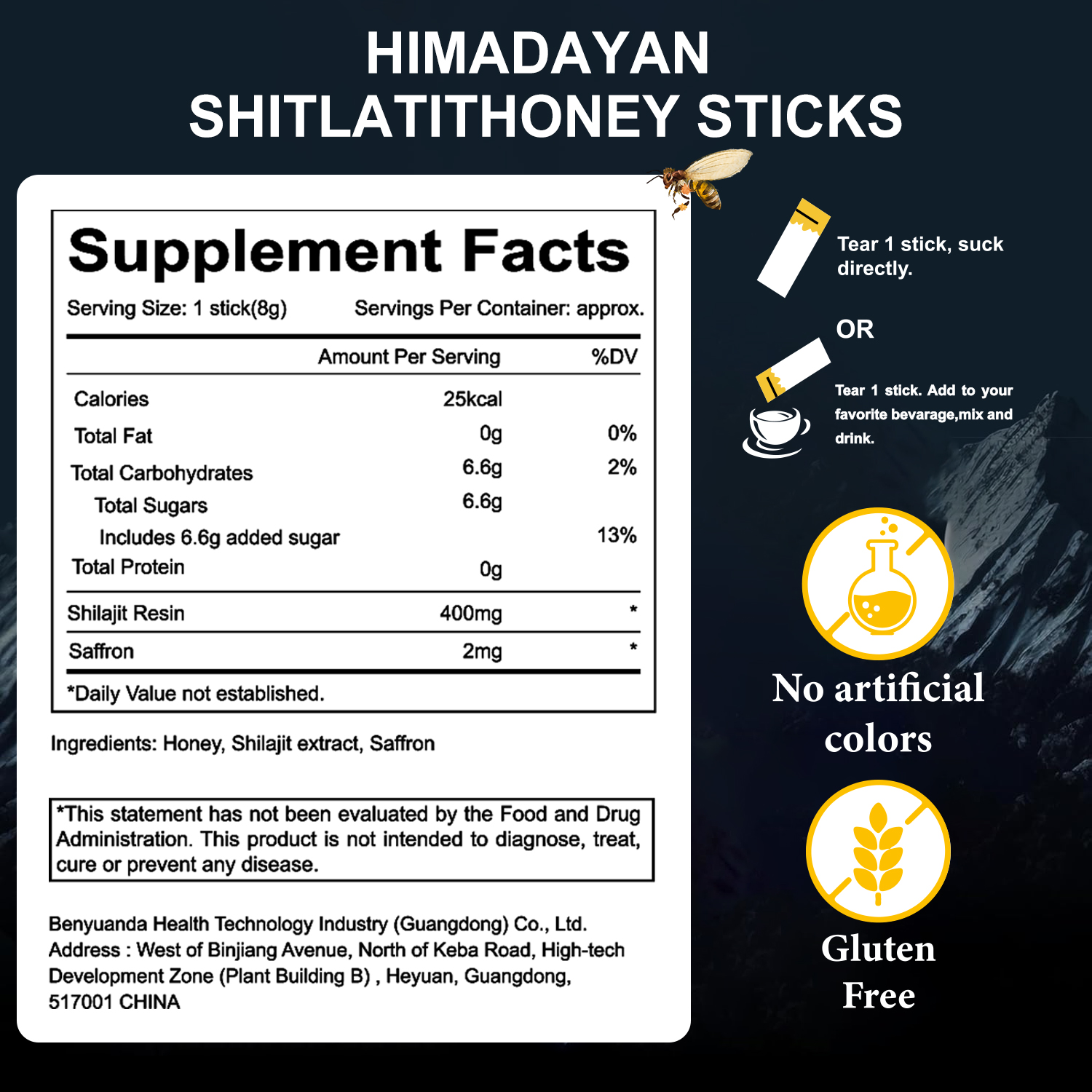 Pure Himalayan Shilajit Honey Sticks Lab Tested with 85+ Manuka Honey Trace Minerals Healthcare Supplement