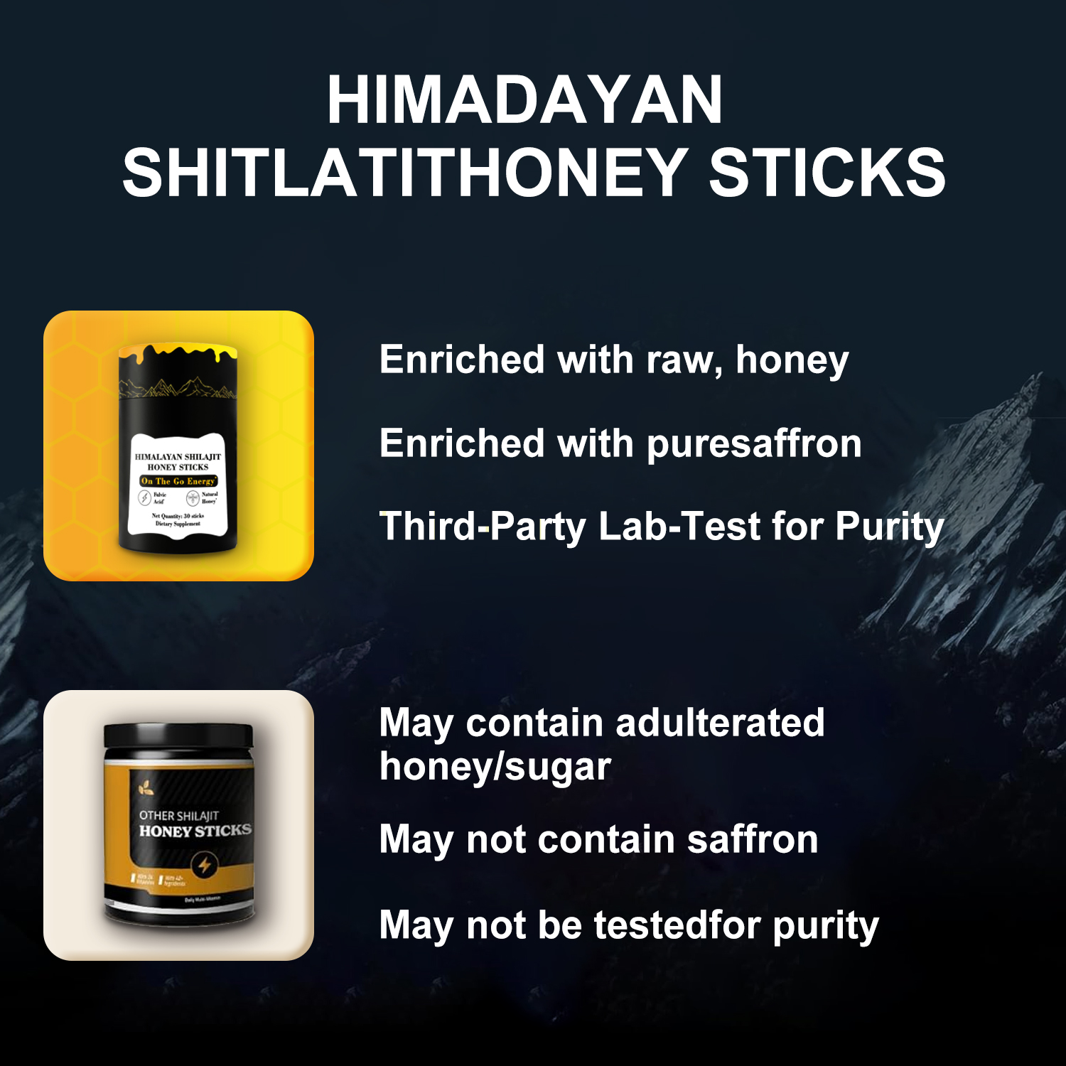 Pure Himalayan Shilajit Honey Sticks Lab Tested with 85+ Manuka Honey Trace Minerals Healthcare Supplement