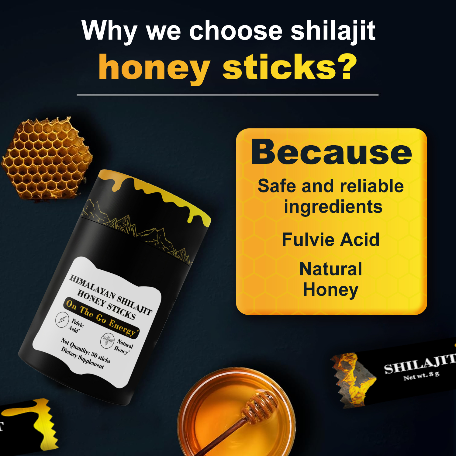 Pure Himalayan Shilajit Honey Sticks Lab Tested with 85+ Manuka Honey Trace Minerals Healthcare Supplement