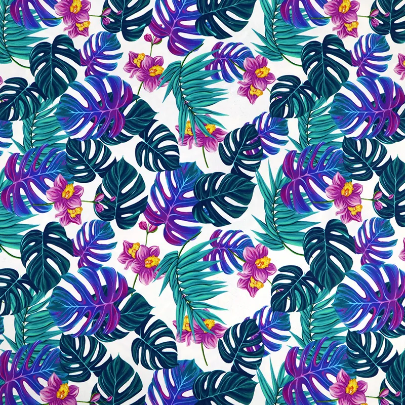 Eco friendly fabric high quality matte recycled nylon leaves printed fabric for swimsuit