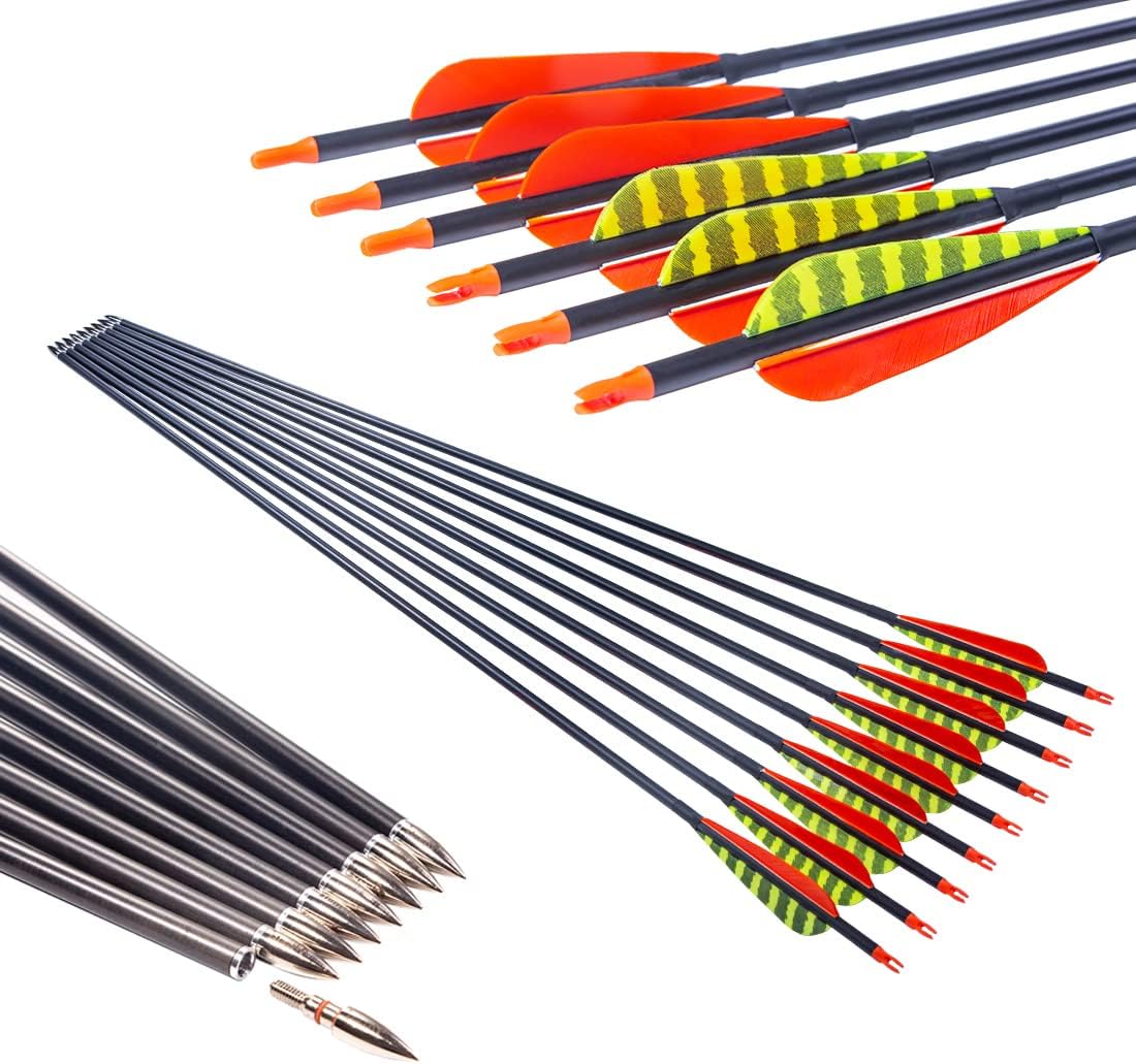 Tiro con l'arco tradizionale 300 340 400 500 600 Spine Carbon Feather Frecce per Arco Composto Inverso Longbow Bersagli di Caccia Freccia